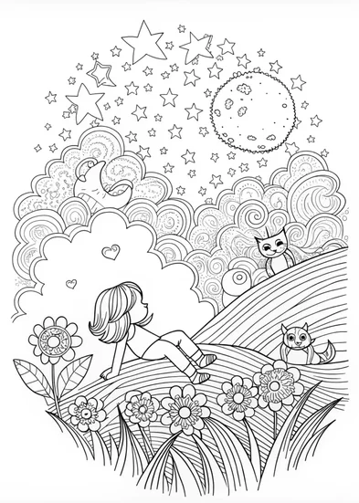 A coloring page of Lina’s Dreamy Night Sky Coloring Page