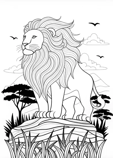 A coloring page of Majestic Lion Coloring Page