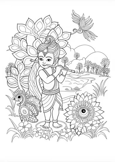 A coloring page of Little Krishna Coloring Page