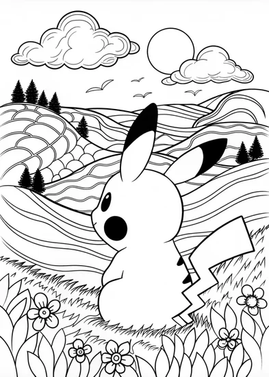 A coloring page of Lonely Pikachu