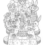 Mad Hatter’s Whimsical Tea Party Coloring Page