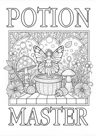 A coloring page of Magical Fairy Potion Crafting