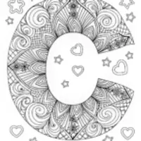 “Magical Letter C with Stars and Hearts Coloring Page”