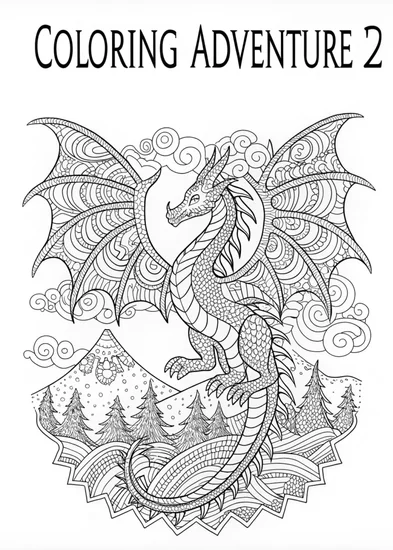 A coloring page of Majestic Dragon Coloring Adventure