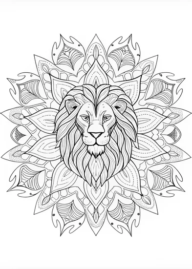 A coloring page of Majestic Mandala Lion Coloring Page