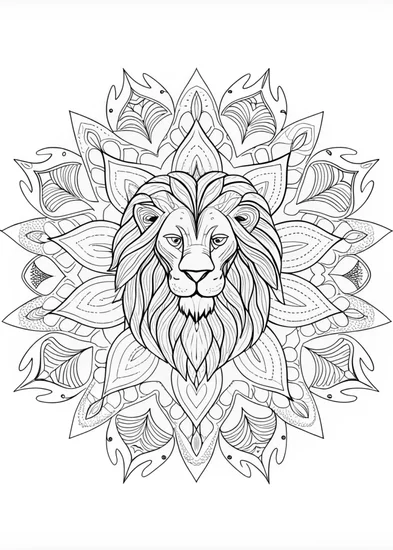 A coloring page of Majestic Mandala Lion Coloring Page