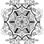 Mandala and Cherry Blossom Coloring Page