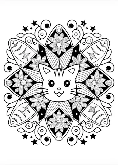 A coloring page of Mandala Cat Coloring Fun