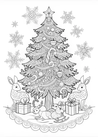 A coloring page of Mandala Christmas Tree Wonderland