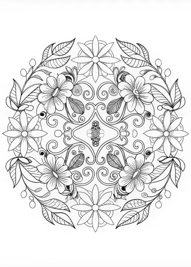 A coloring page of Mandala Garden Fantasy Coloring Page
