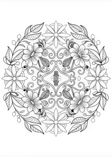 A coloring page of Mandala Garden Fantasy Coloring Page