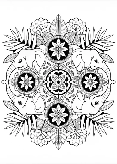 A coloring page of Mandala Jungle: Detailed Animal Coloring Page