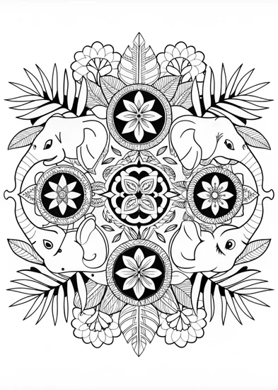 A coloring page of Mandala Jungle: Detailed Animal Coloring Page