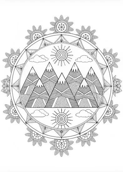 A coloring page of Mandala Mountains Coloring Page