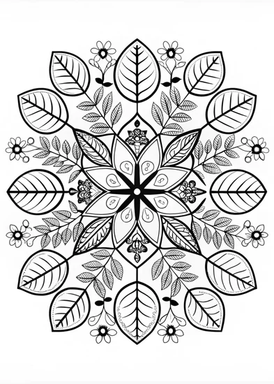 A coloring page of Mandala of Leaves Coloring Page