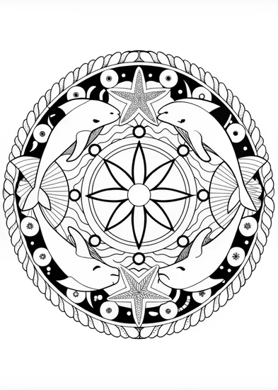 A coloring page of Mandala of Playful Dolphins
