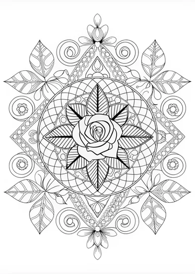 A coloring page of Mandala Rose Coloring Page