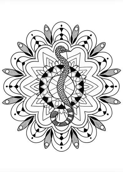 A coloring page of Mandala Serpent Harmony Coloring Page