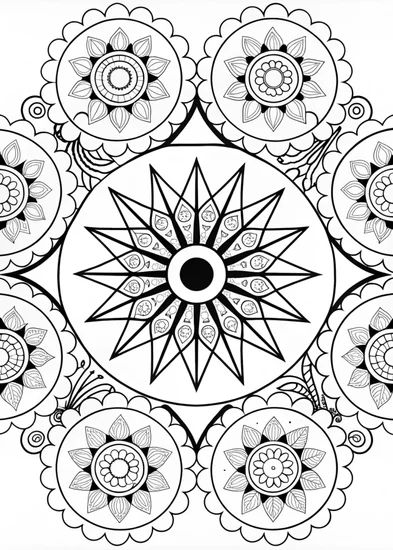 A coloring page of Mandala Sunburst Coloring Page