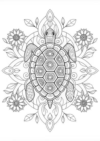A coloring page of Mandala Turtle Coloring Page