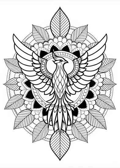 A coloring page of Mandala with Majestic Bird