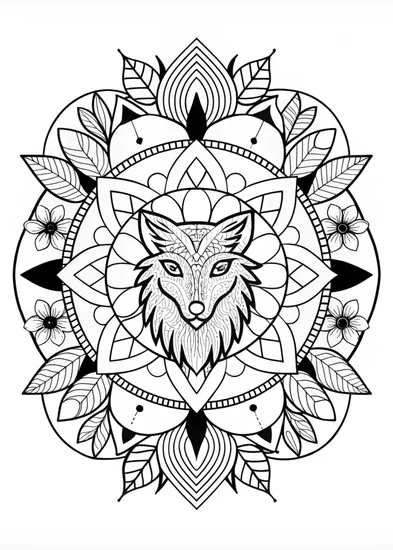 A coloring page of Mandala Wolf Coloring Page