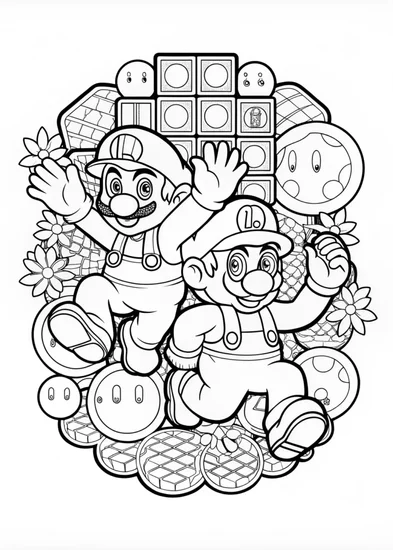 A coloring page of Mario in Action Coloring Page