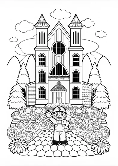 A coloring page of Mario at the Castle Coloring Page