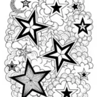 May Coloring Page with Stars and Clouds