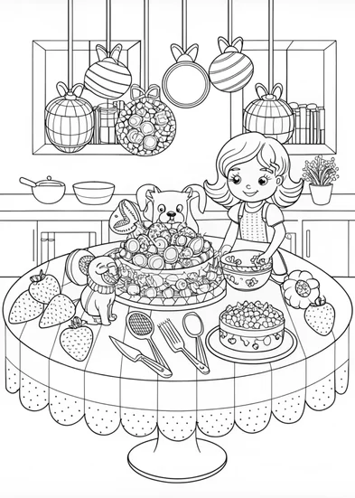 A coloring page of Mealtime Fun with Little Aisha