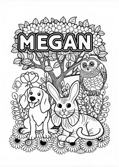 A coloring page of Megan’s Animal Friends Coloring Page