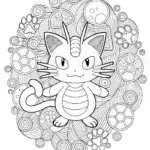Meowth’s Adventure in the Mountains Coloring Page