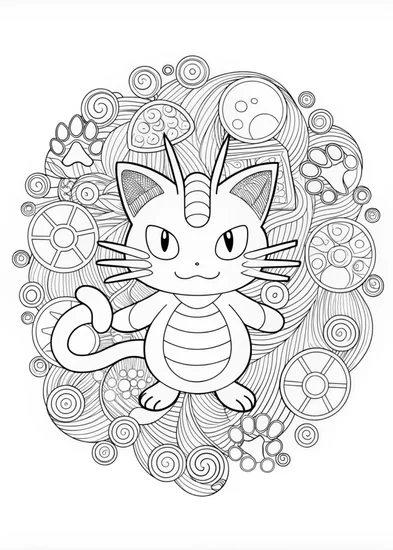 A coloring page of Meowth’s Adventure in the Mountains Coloring Page