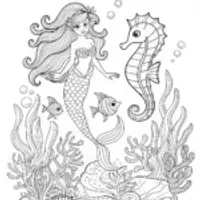 Mermaid Ariel’s Seahorse Friend Coloring Page