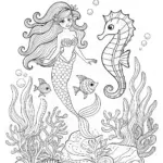 Mermaid Ariel’s Seahorse Friend Coloring Page