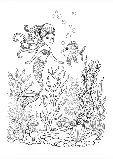 A coloring page of Mermaid Dreams: Underwater Adventures