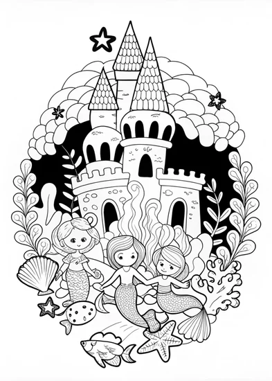 A coloring page of Mermaid Melody: Enchanted Sea Dreams Coloring Page
