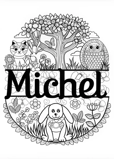 A coloring page of “Michel’s Animal Friends Coloring Page”