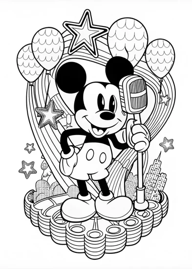 A coloring page of Mickey Mouse is Ready to Play!