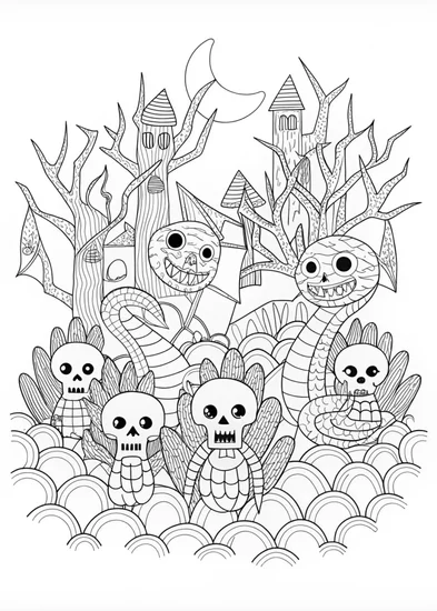 A coloring page of Monstrous Skeletons: Nightmarish Creatures Coloring Page