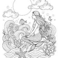 Moonlit Mermaid Serenity Coloring Page