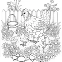 Mother Hen and Chicks in a Beautiful Garden