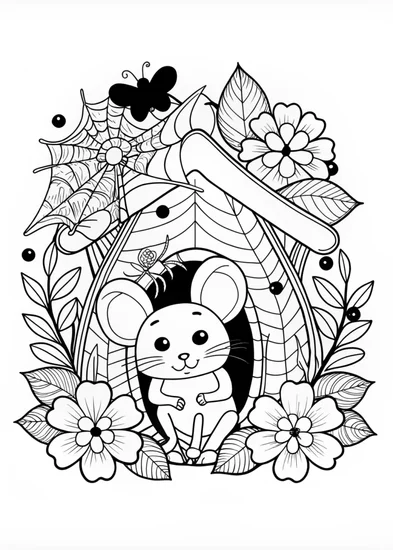 A coloring page of Spider in the Countryside Coloring Page