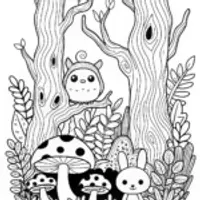 Mushroom Forest Adventure Coloring Page