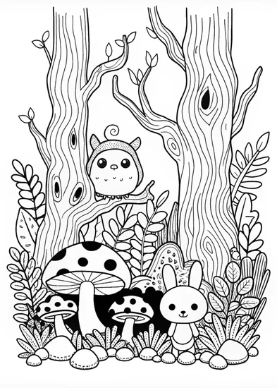 A coloring page of Mushroom Forest Adventure Coloring Page