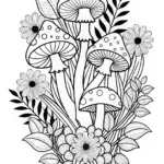 Mushroom Bouquet in a Pot Coloring Page