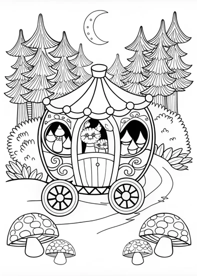 A coloring page of Mushroom Carriage Adventure