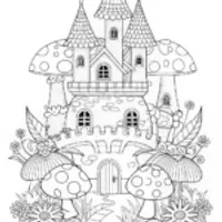 Enchanted Mushroom Castle Coloring Page