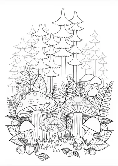 A coloring page of Mushroom Colony