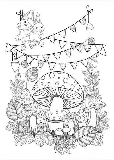 A coloring page of Mushroom Garden Coloring Page